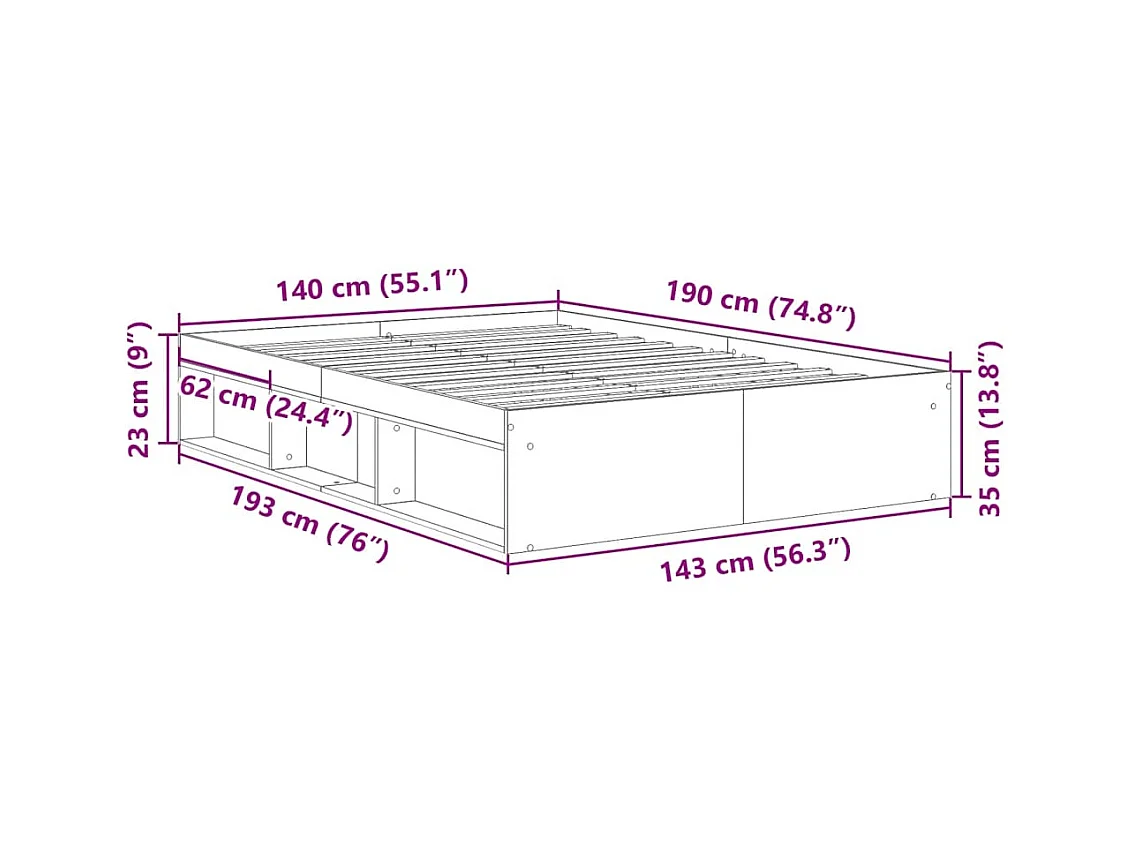 Bedframe zonder matras, handgemaakt eikenhout, 140x190 cm