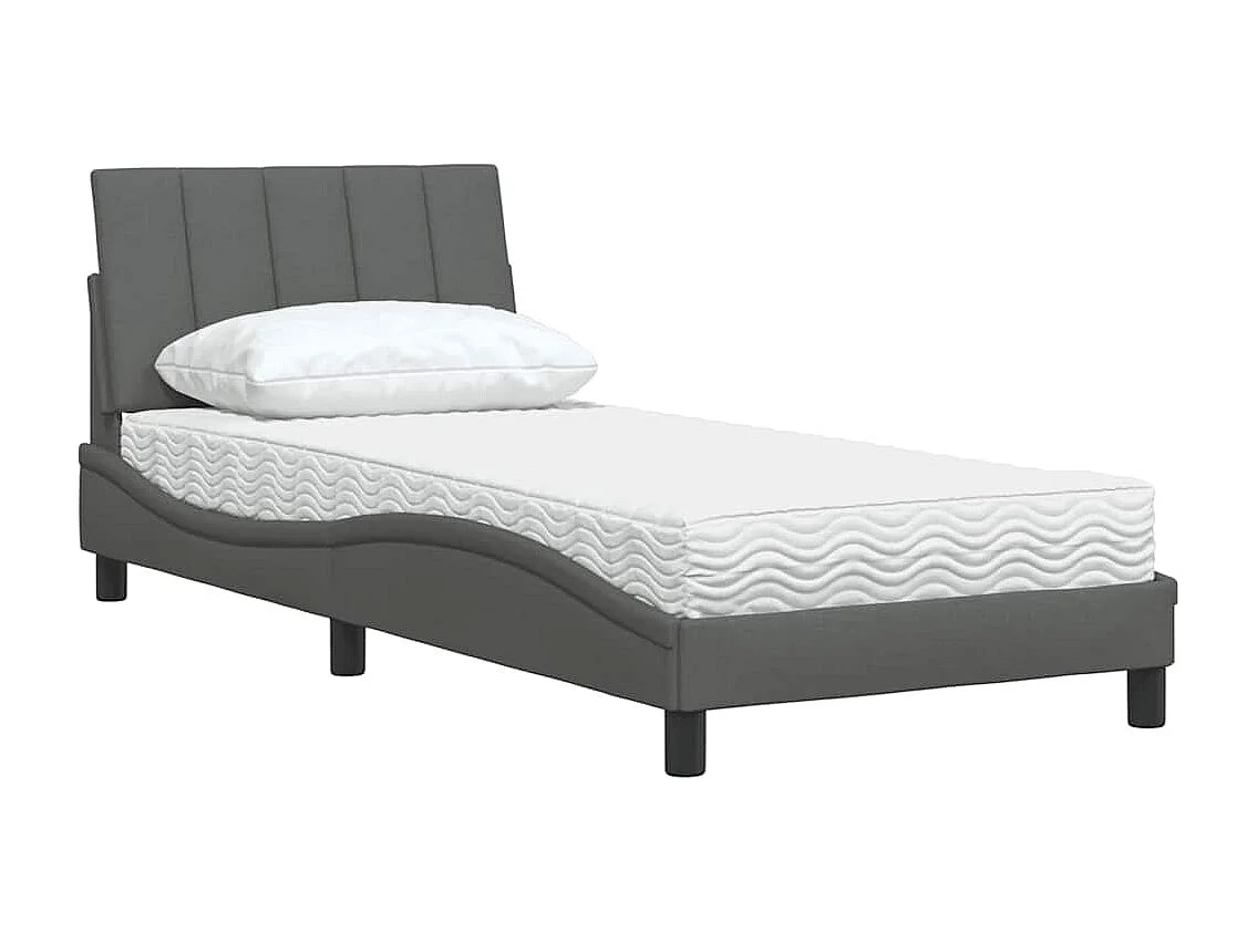 Lit avec matelas gris foncé 90x200 cm tissu