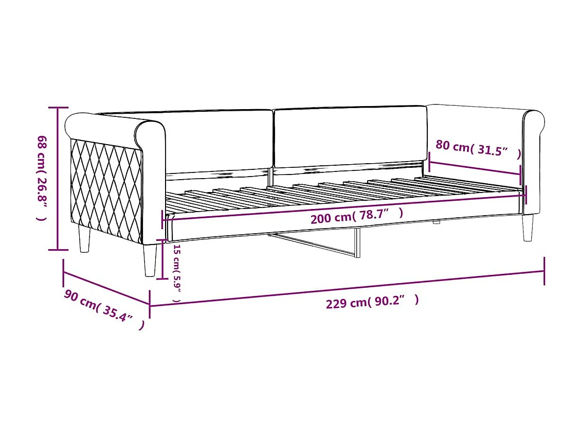 Tagesbett ohne Matratze gelb 80x200 cm Samt