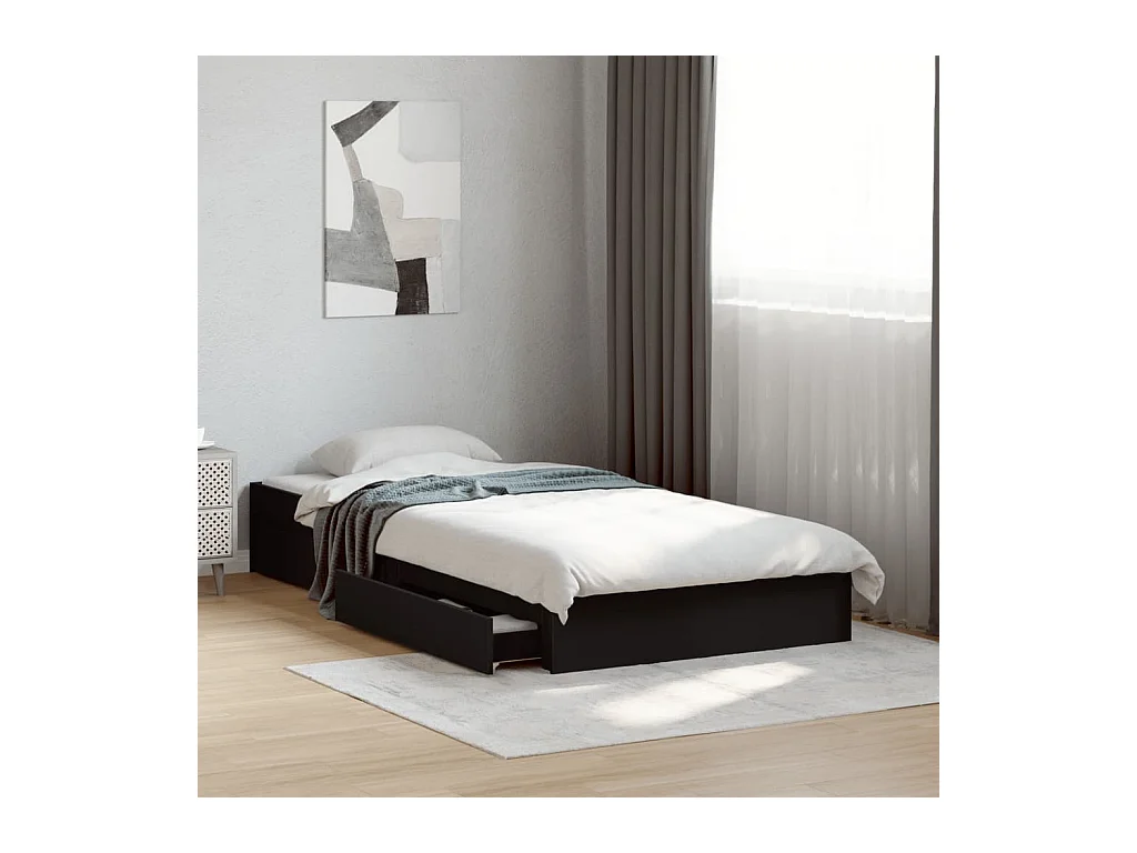 Estructura de cama con cajones sin colchón negra 90x190 cm