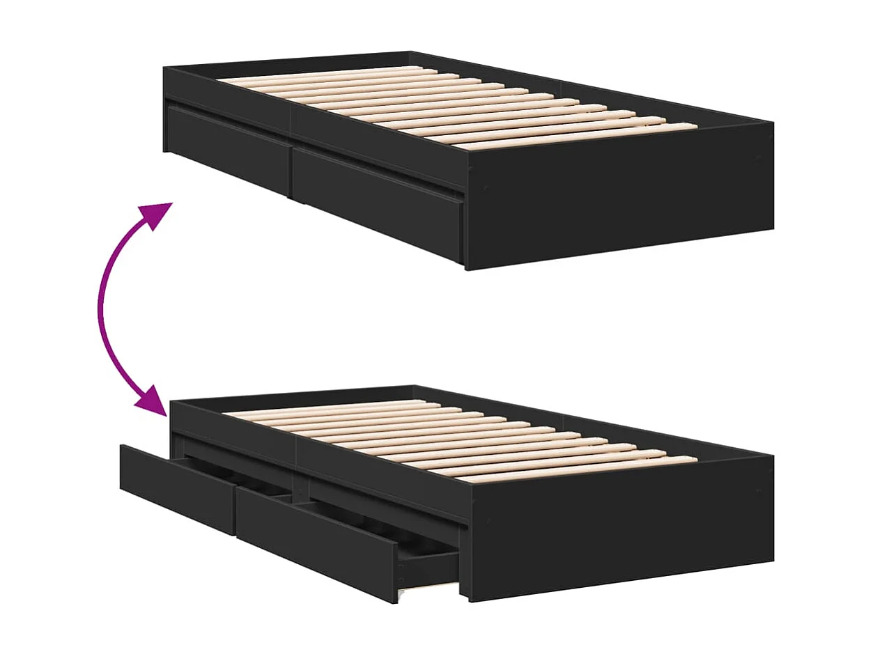 Estructura de cama con cajones sin colchón negra 90x190 cm
