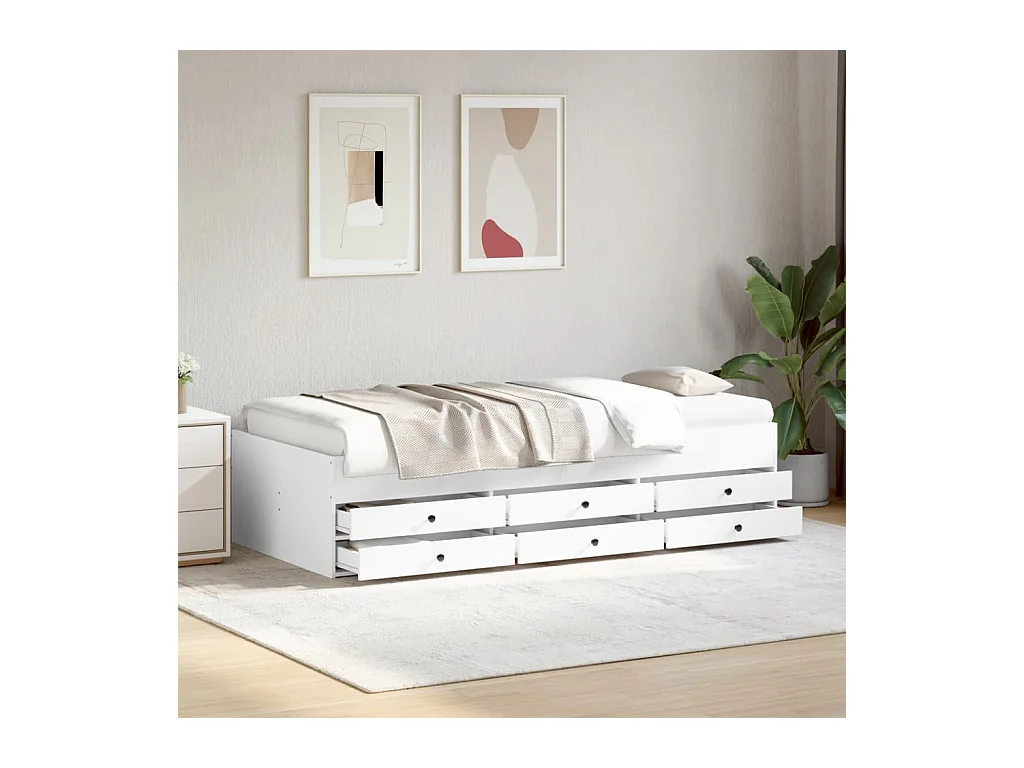 Cama de día con cajones sin colchón blanco 75x190 cm