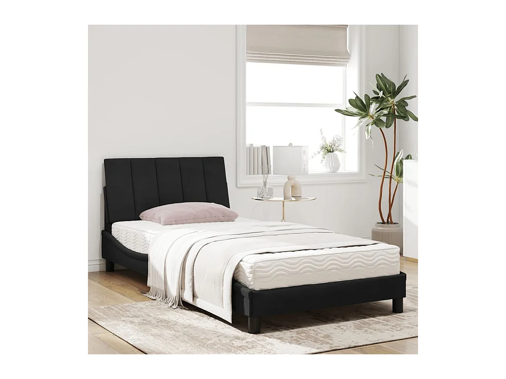 Letto con materasso in velluto nero 100x200 cm