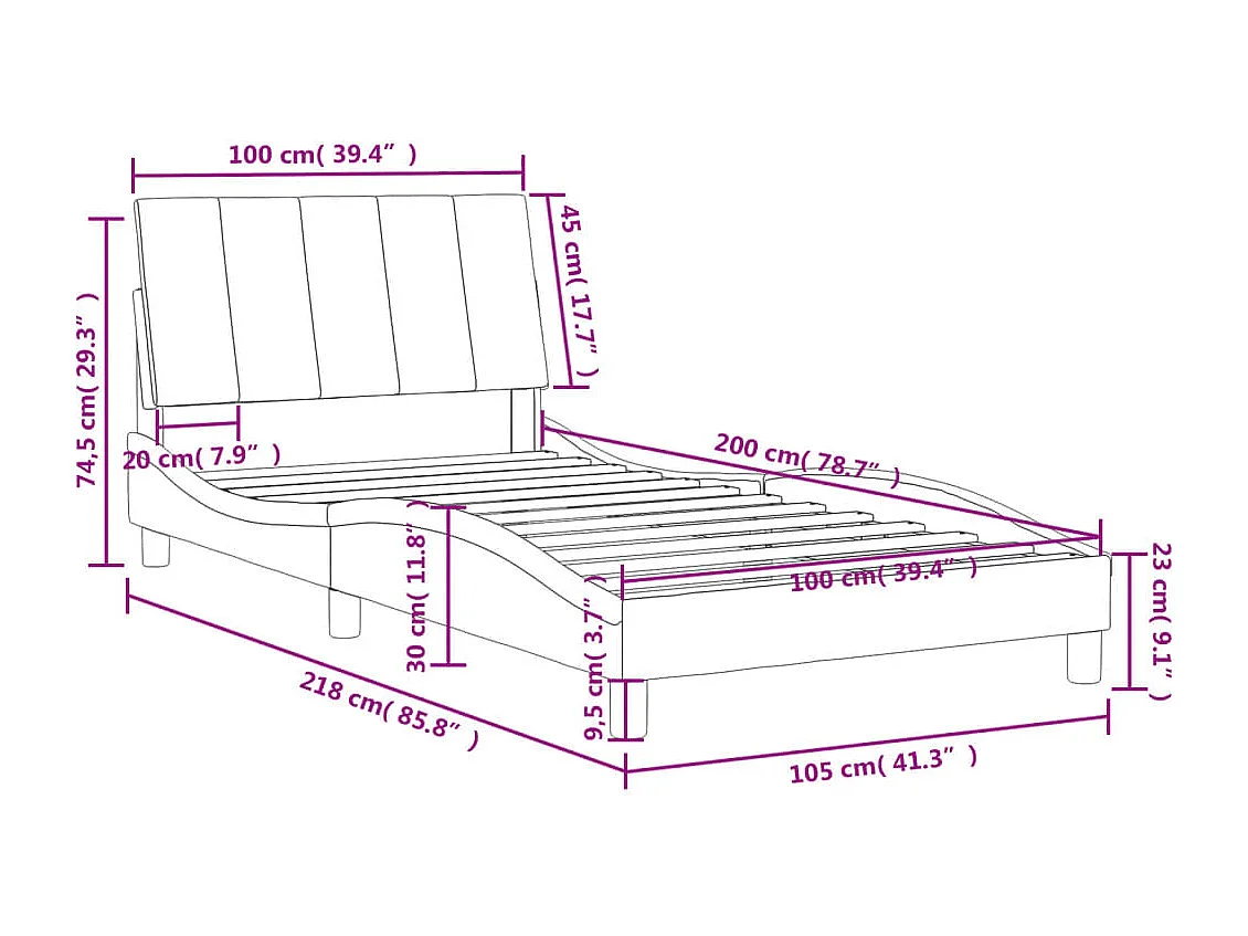 Lit avec matelas noir 100x200 cm velours