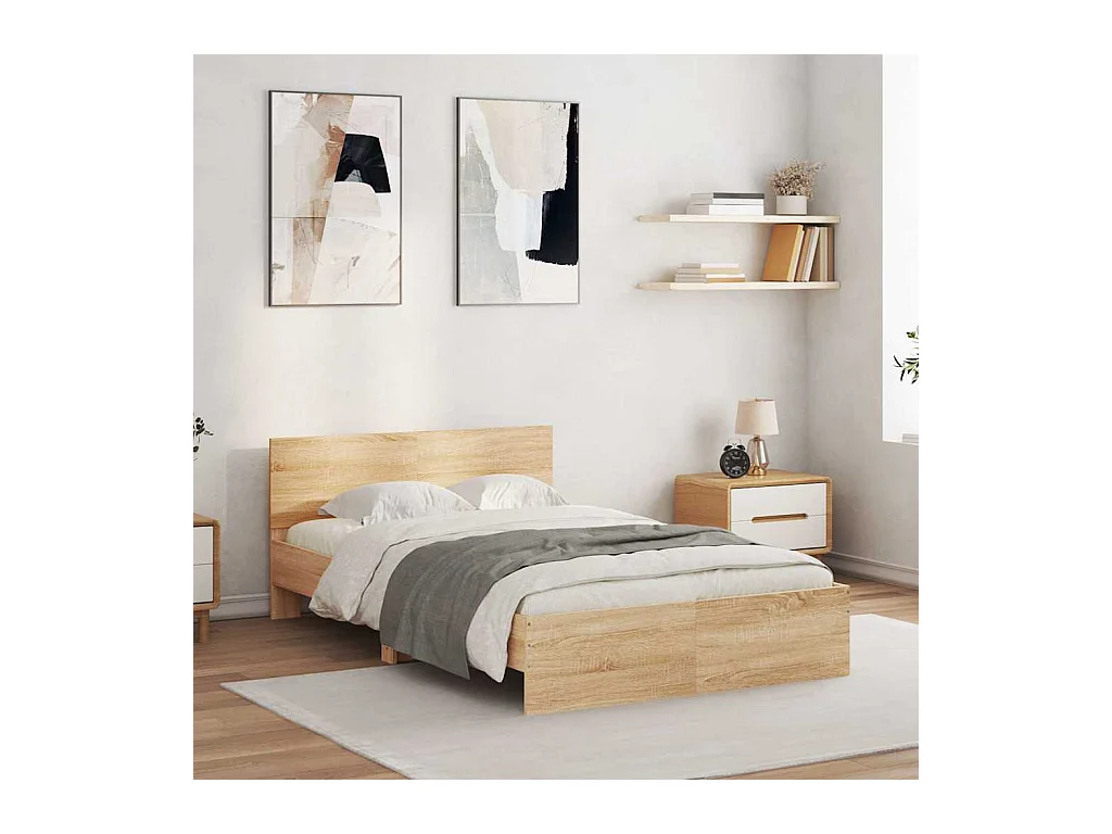 Cadre de lit avec LED sans matelas chêne sonoma 135x190 cm