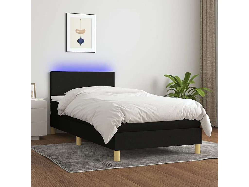 Sommier à lattes de lit avec matelas et LED Noir 80x200cm Tissu