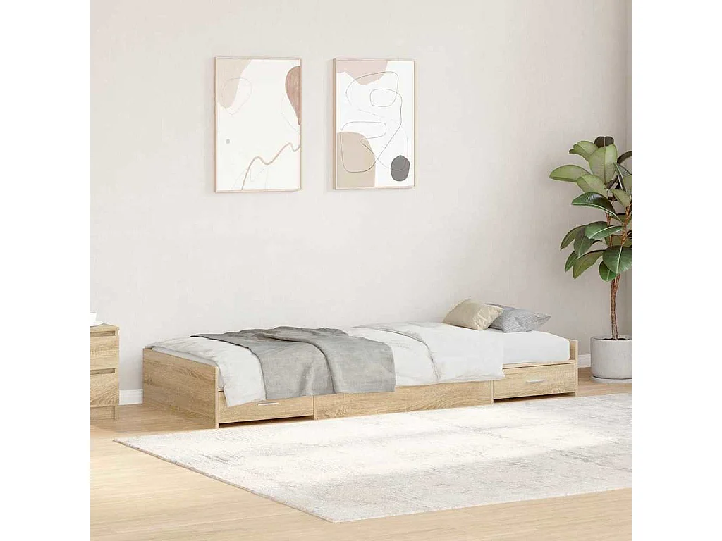 Bettgestell mit Stauraum und Kopfteil Sonoma Eiche 80 x 200 cm