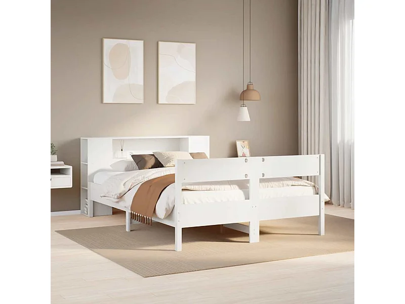 Cama librería blanca sin colchón 150x200 cm madera maciza de pino