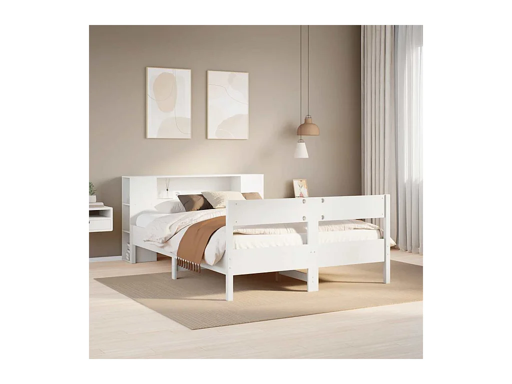Cama librería blanca sin colchón 150x200 cm madera maciza de pino