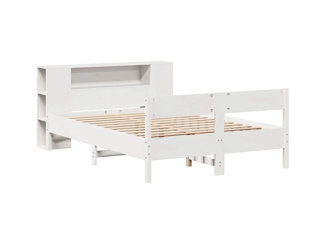 Cama librería blanca sin colchón 150x200 cm madera maciza de pino