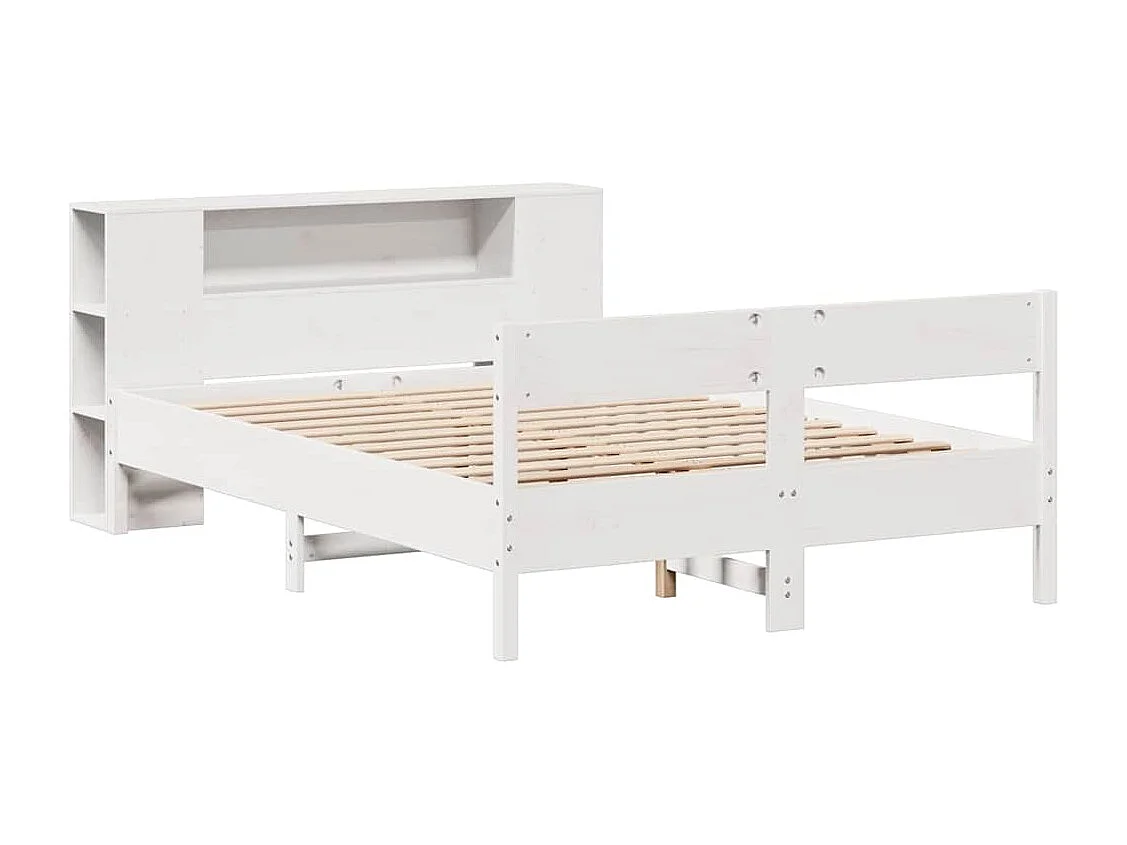 Cama librería blanca sin colchón 150x200 cm madera maciza de pino