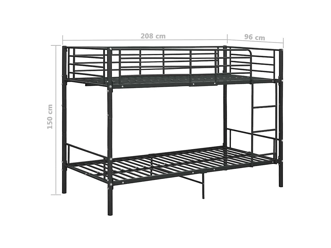 Letto a castello in metallo nero senza materasso 90x200 cm