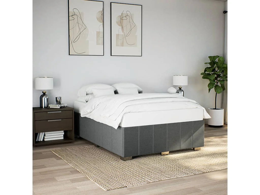 Cadre de lit sans matelas gris foncé 160x200 cm tissu