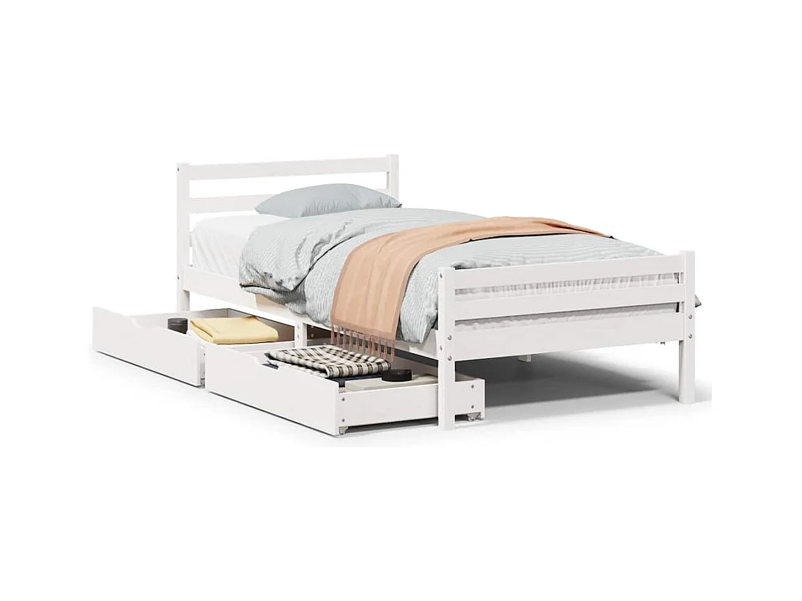 Estructura de cama sin colchón blanca 100x200 cm madera maciza de pino