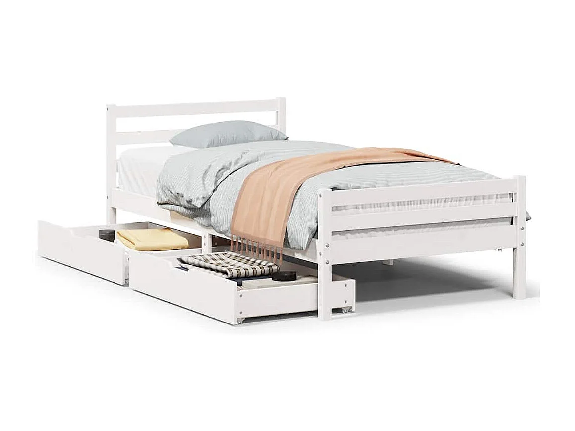 Struttura letto senza materasso bianco 100x200 cm in legno massello di pino