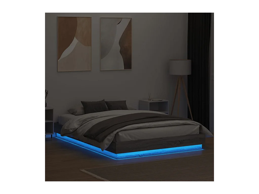 Bedframe met LED zonder matras Sonoma grijs 160x200 cm