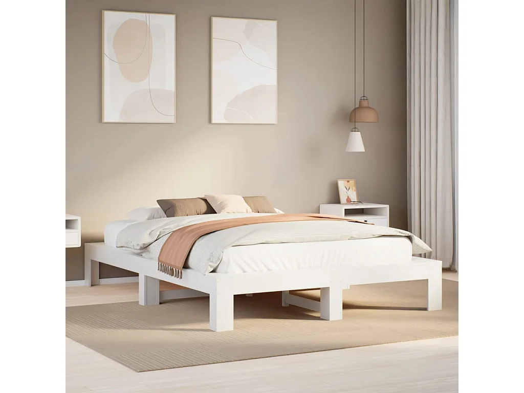 Struttura letto senza materasso bianco 140x190 cm in legno massello di pino