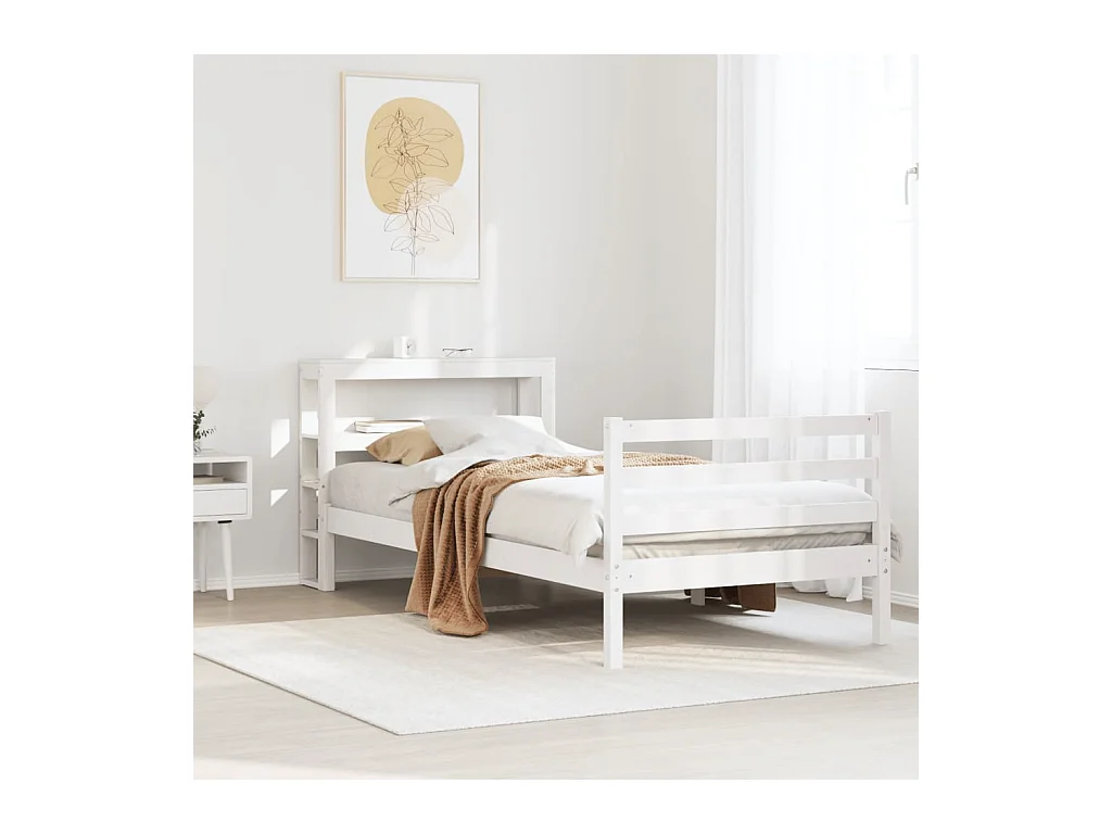 Struttura letto senza materasso bianco 75x190 cm in legno massello di pino