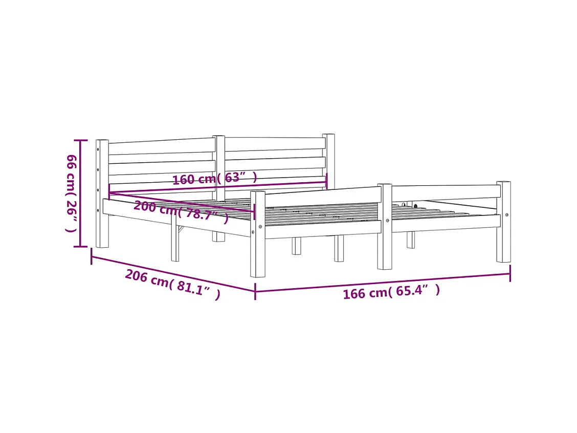 Bedframe zonder matras massief grenenhout 160x200 cm