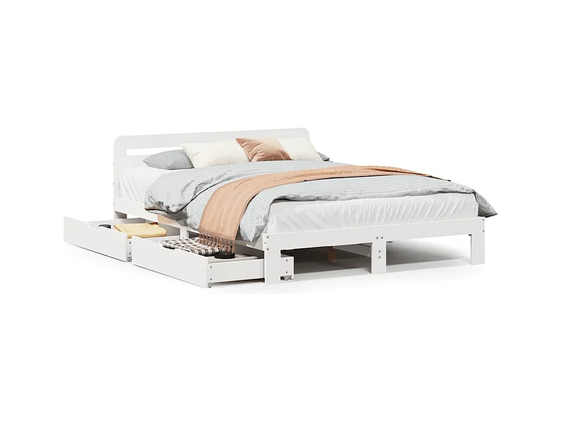 Estructura de cama sin colchón blanca 140x200 cm madera maciza de pino