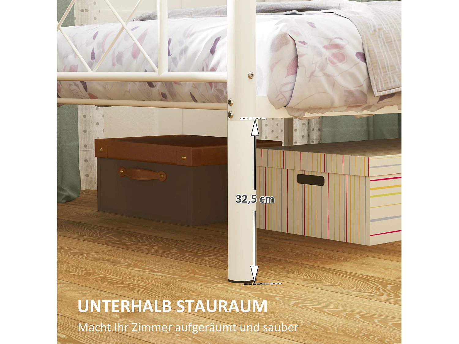 Metalen bedframe, matrasondersteuning 90x200 cm, modern design, wit (96x208x88 cm)