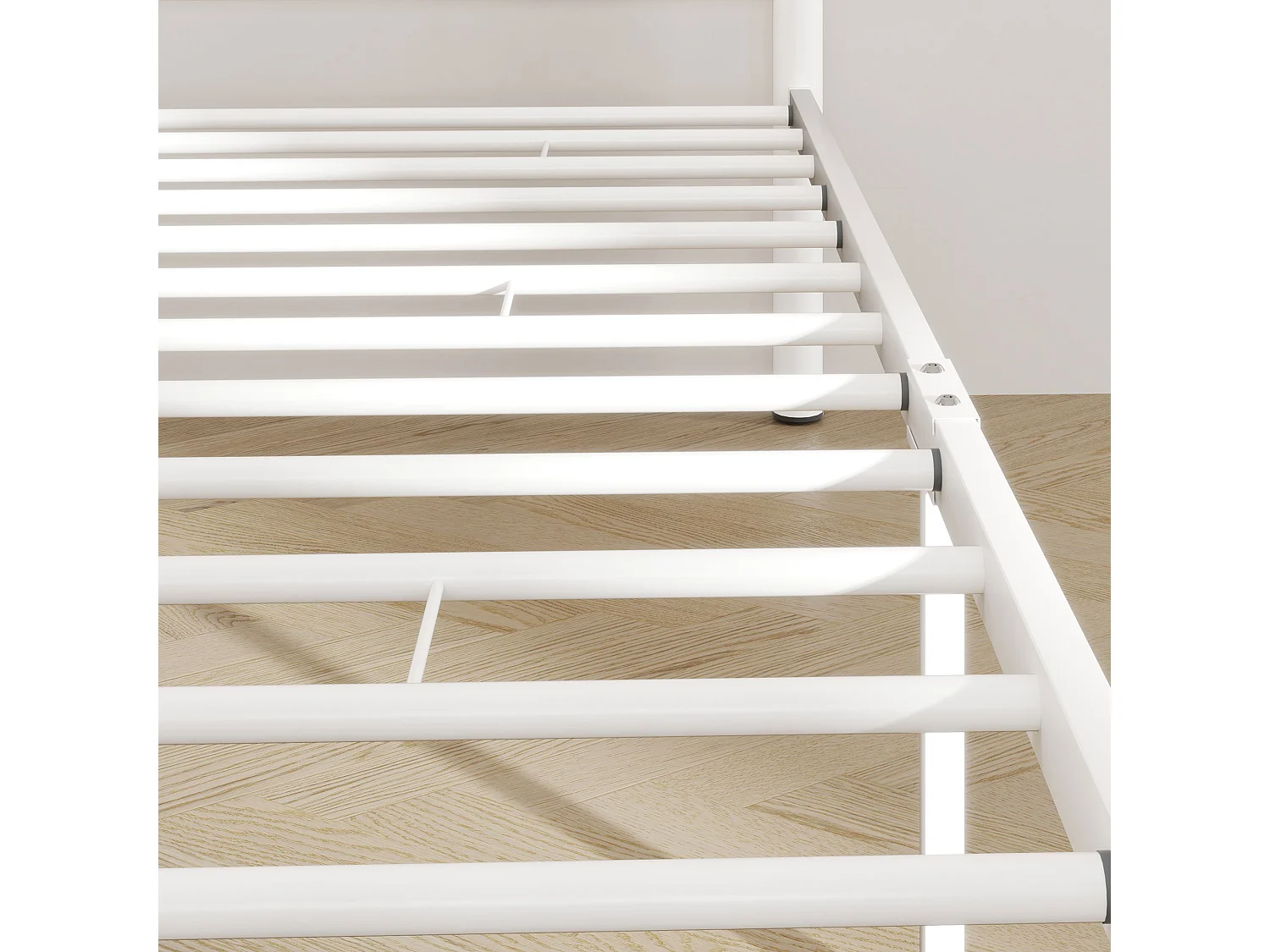 Struttura letto in metallo, supporto materasso 90x200 cm, design moderno, bianco (96x208x88 cm)