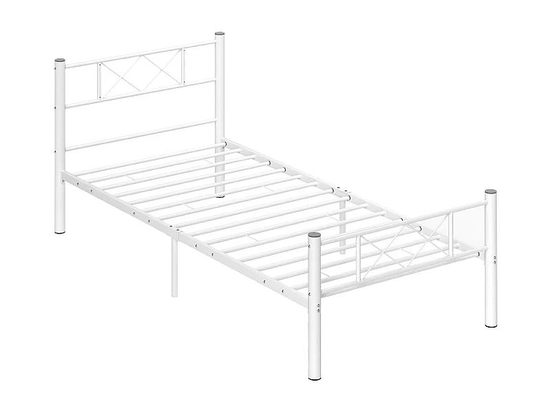 Struttura letto in metallo, supporto materasso 90x200 cm, design moderno, bianco (96x208x88 cm)