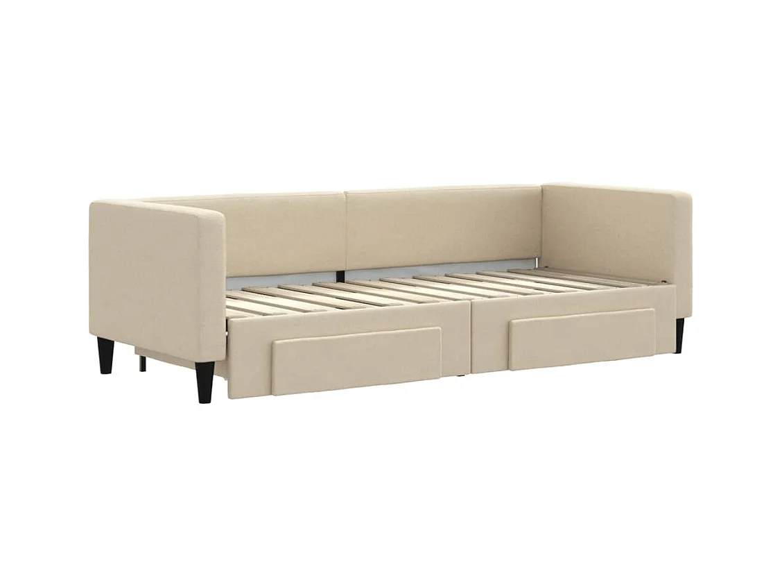 Lit de jour avec gigogne et tiroirs sans matelas crème 80x200cm