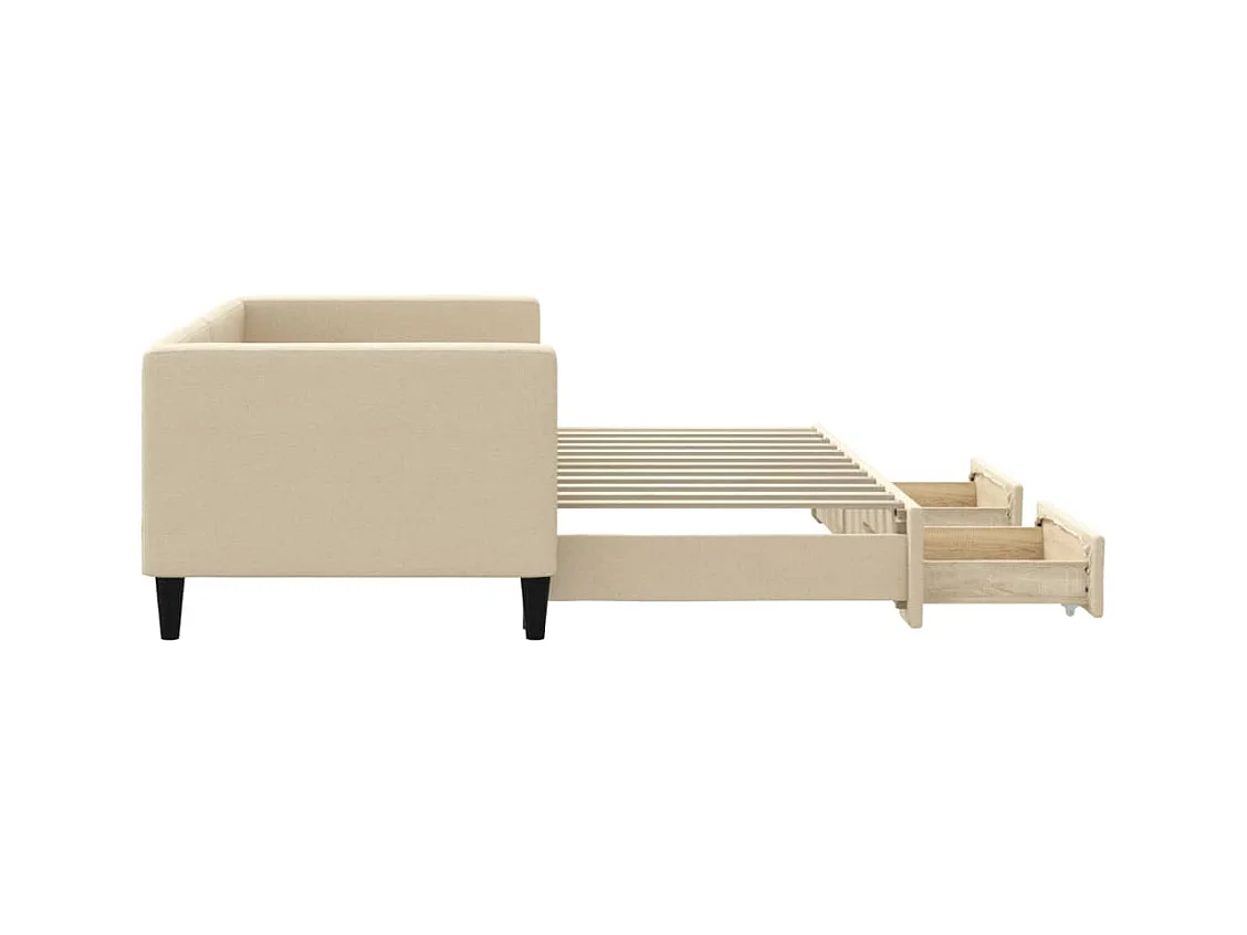 Lit de jour avec gigogne et tiroirs sans matelas crème 80x200cm