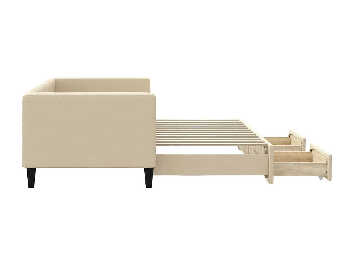 Cama de día con nido y cajones sin colchón crema 80x200cm