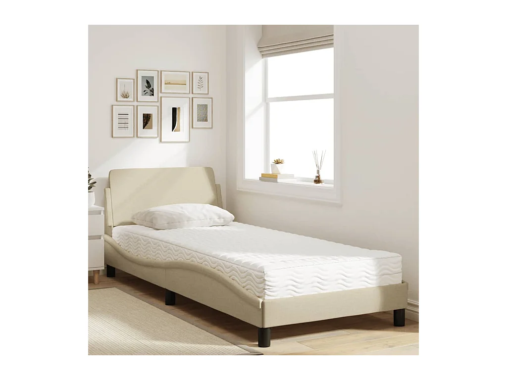 Cama con colchón de tela color crema 90x190 cm