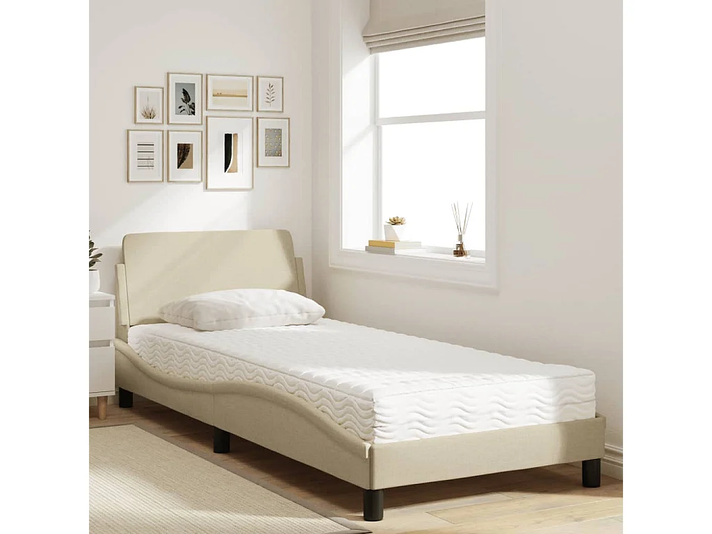 Cama con colchón de tela color crema 90x190 cm