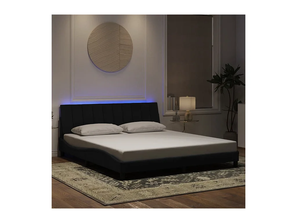 Cadre de lit avec LED sans matelas noir 180x200 cm velours