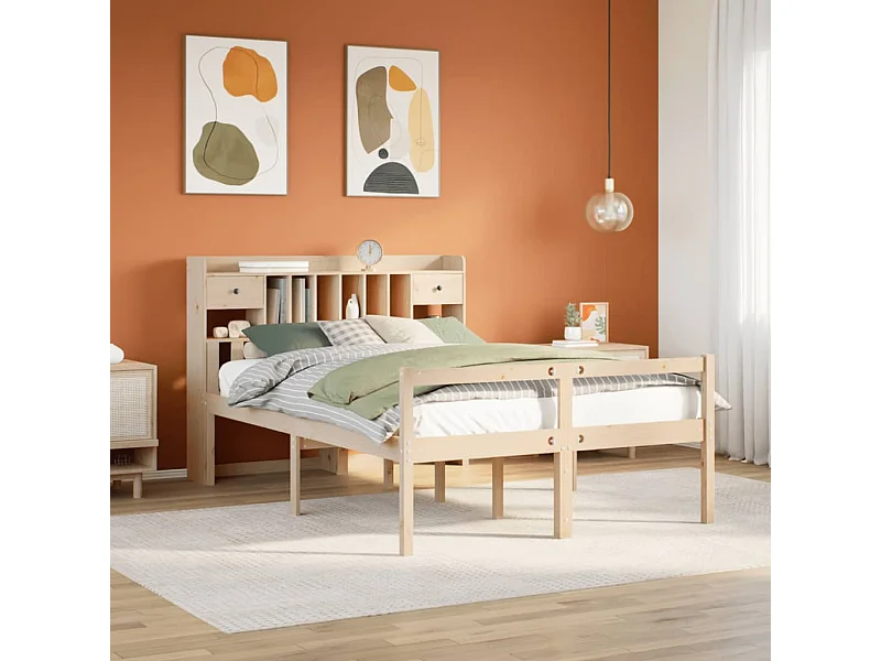 Letto a libreria senza materasso 140x190 cm in legno massello di pino