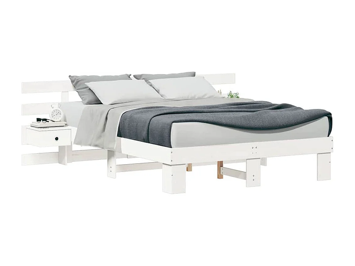 Estructura de cama blanca 160 x 200 cm Pino macizo y pino macizo