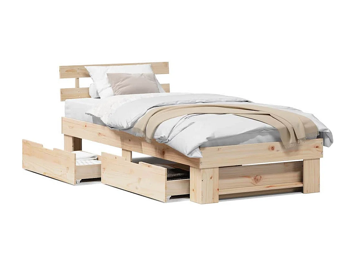 Bettgestell mit Schublade Braun 100 x 200 cm Massivholz Kiefer