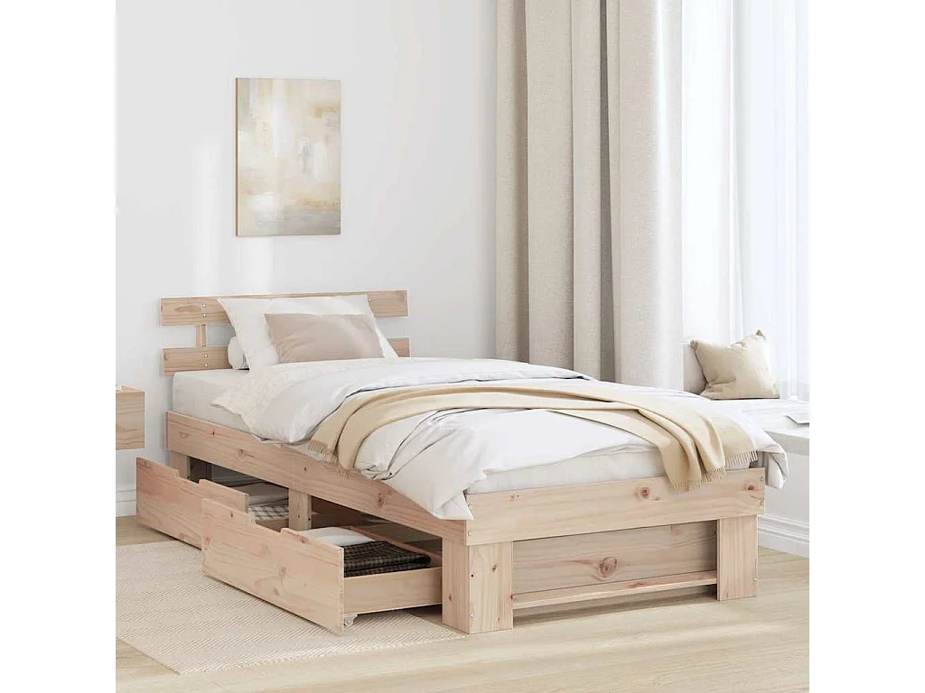 Bettgestell mit Schublade Braun 100 x 200 cm Massivholz Kiefer