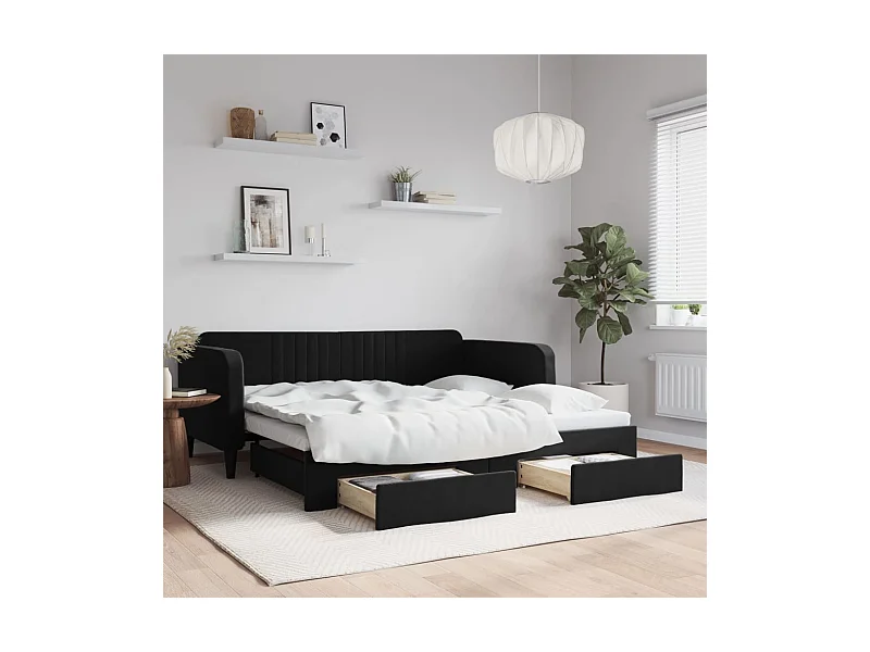Lit de jour avec gigogne et tiroirs noir 90x190 cm velours