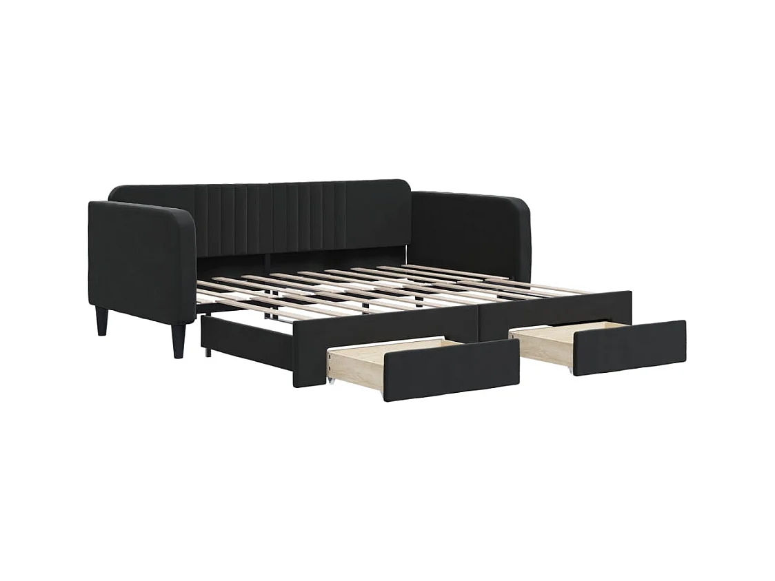 Dagbed met onderschuifbed en lades zwart 90x190 cm fluweel