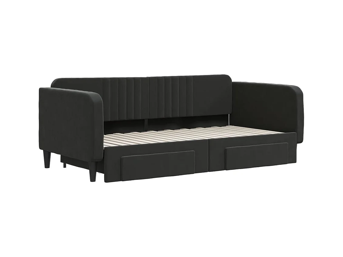 Dagbed met onderschuifbed en lades zwart 90x190 cm fluweel