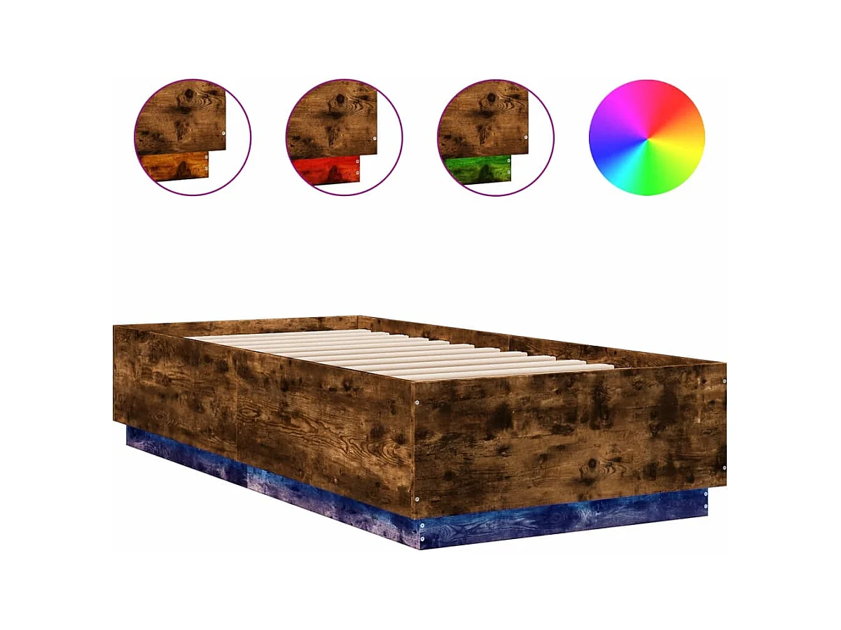 Bedframe met LED zonder matras gerookt eiken 100x200 cm