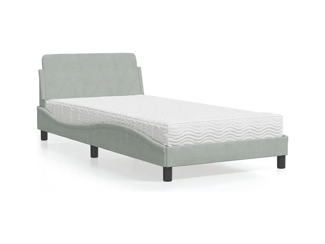 Letto con materasso grigio chiaro 100x200 cm in velluto