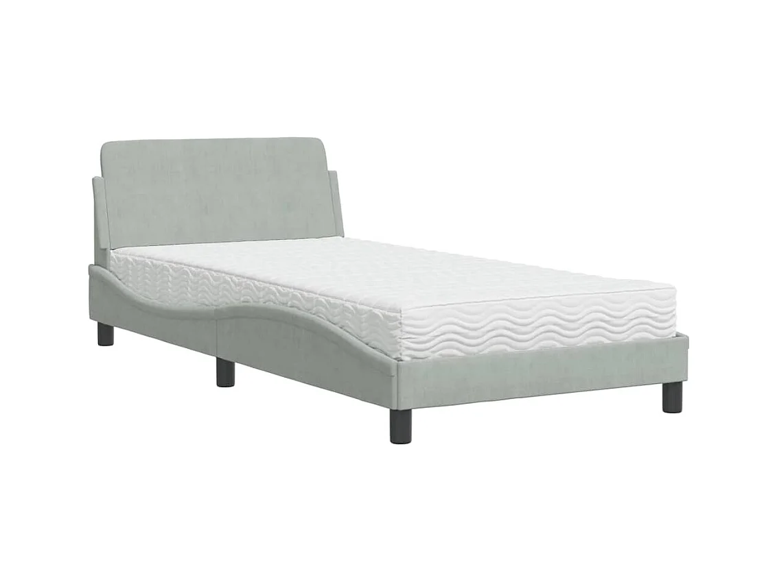 Letto con materasso grigio chiaro 100x200 cm in velluto