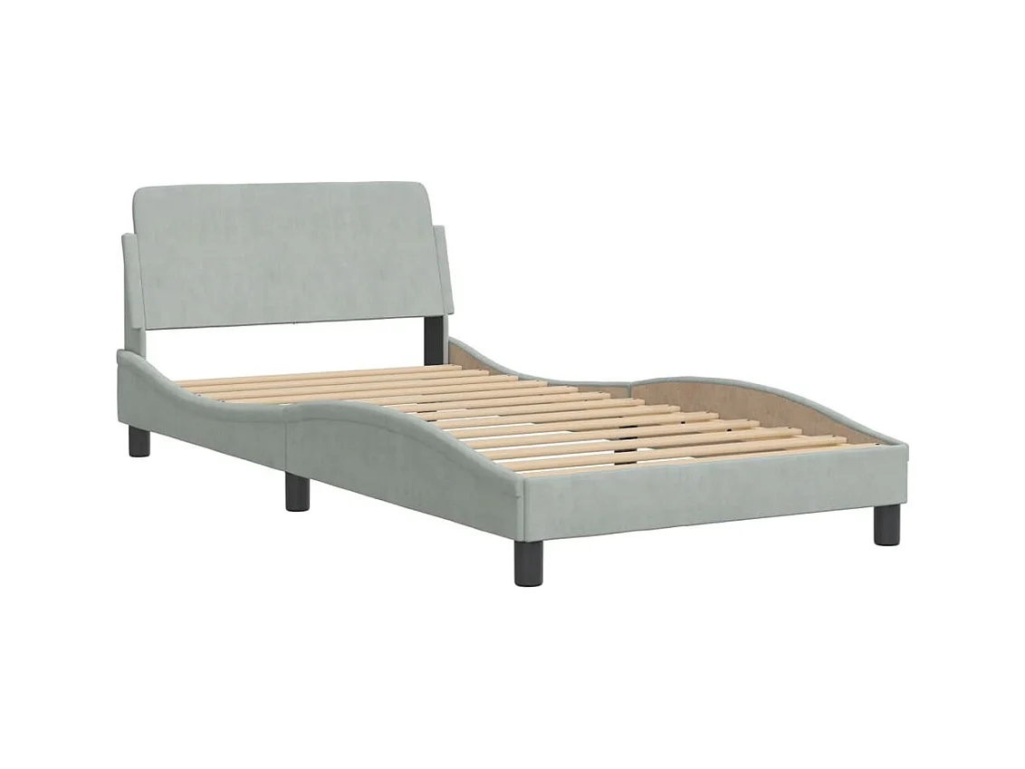Letto con materasso grigio chiaro 100x200 cm in velluto