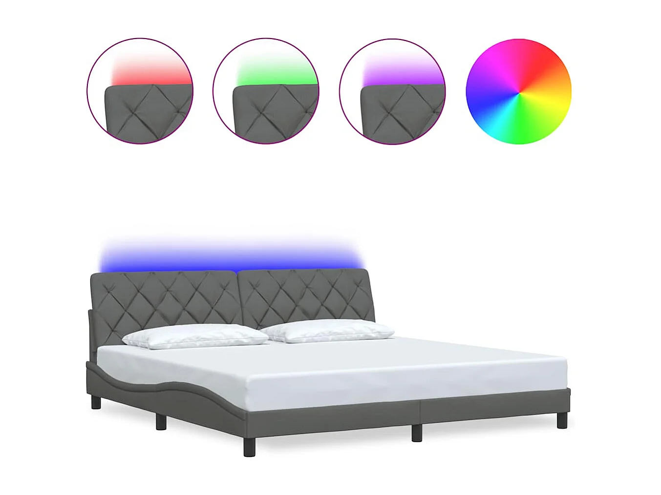 Cadre de lit avec LED sans matelas gris foncé 200x200 cm tissu