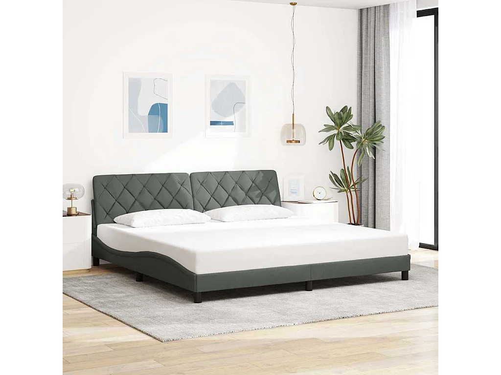 Cadre de lit avec LED sans matelas gris foncé 200x200 cm tissu