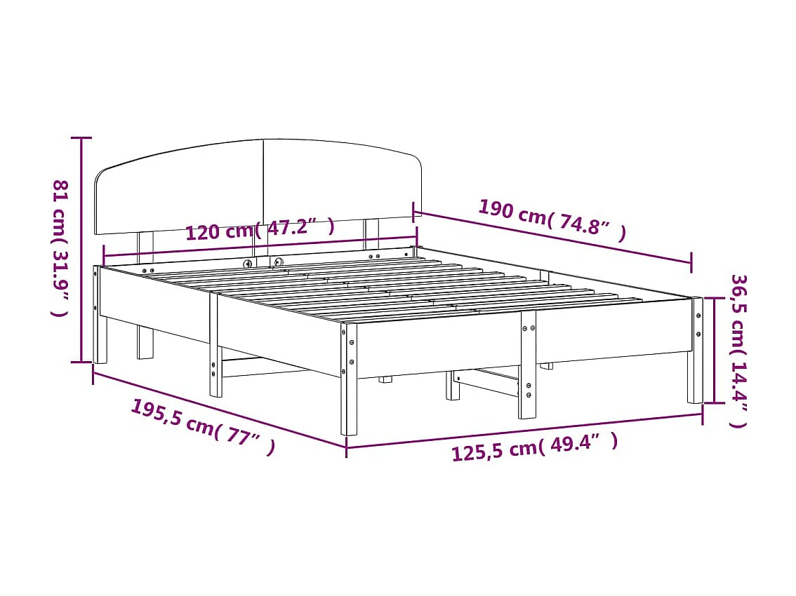 Bedframe zonder matras bruin gewaxt 120x190cm massief grenenhout