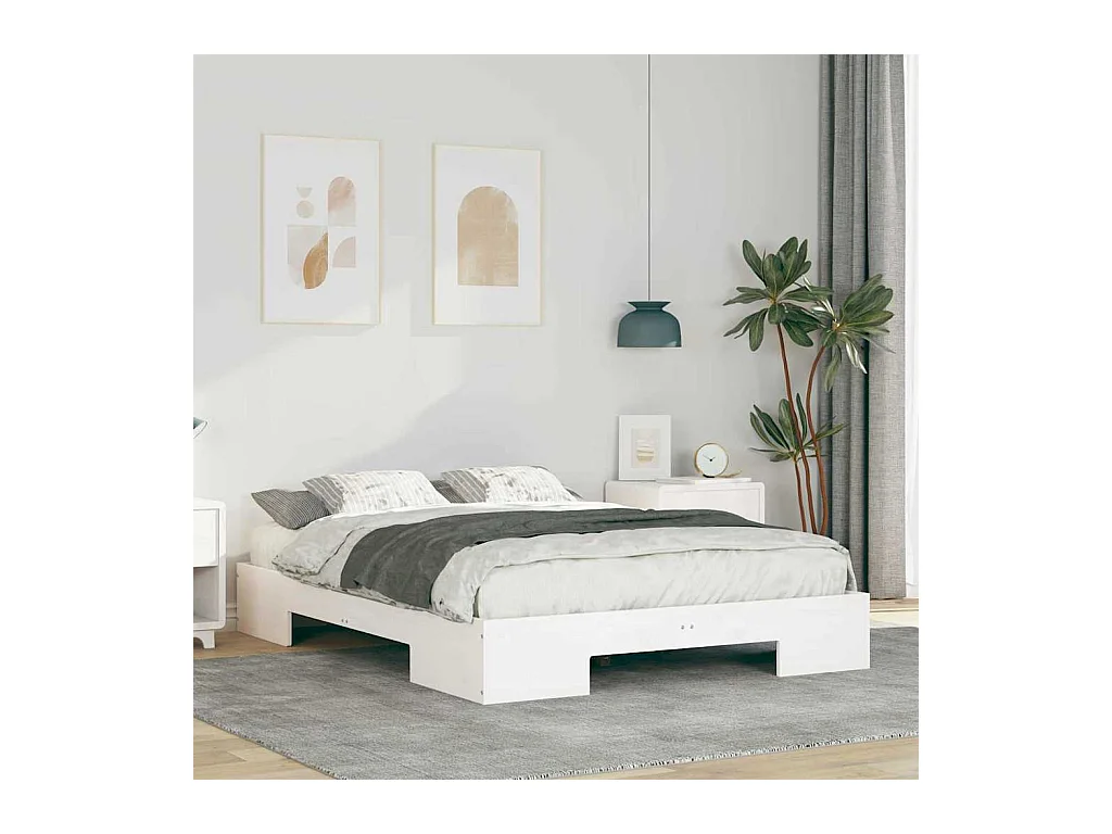 Verhoogd bedframe wit 135 x 190 cm massief grenenhout