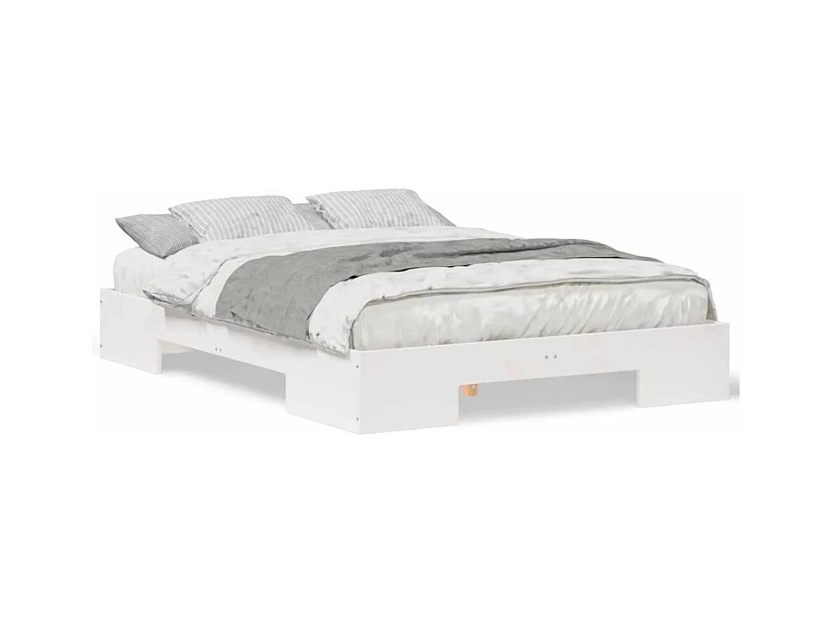 Verhoogd bedframe wit 135 x 190 cm massief grenenhout