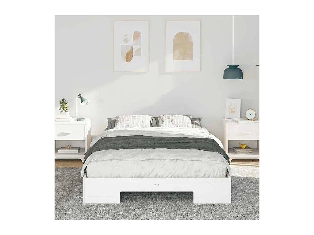 Verhoogd bedframe wit 135 x 190 cm massief grenenhout